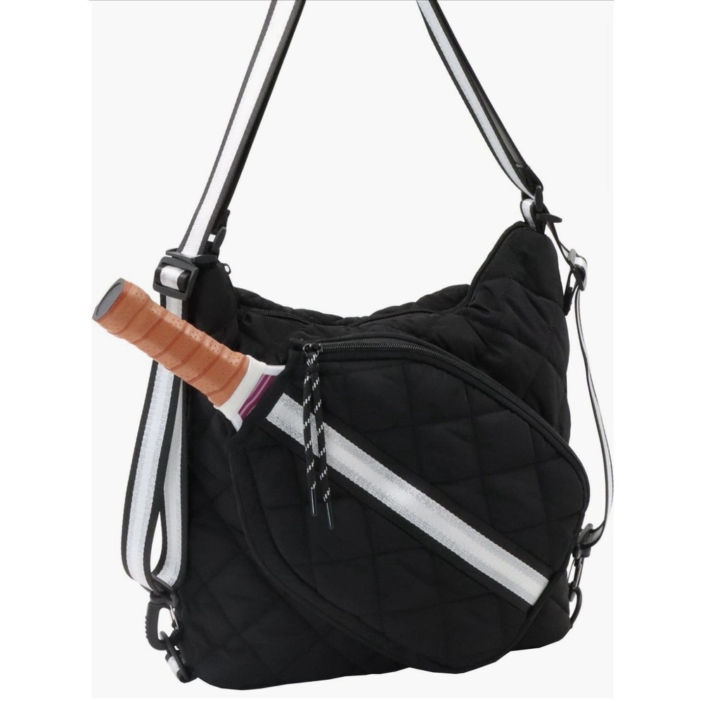MYTAGALONGS Quilted Pickleball Sac – Black– Lightweight Court Bag – NWT